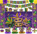 Mardi Gras Decorations Include Backdrop, Banner, Hanging Swirls, Porch Sign, Paper Pompoms, Honeycomb Centerpieces for Indoor/Outdoor Front Door Home Masquerade Party