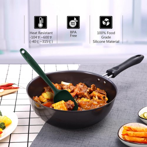 HOTEC Silicone Rubber Spatula Set - 600℉ Heat Resistant, BPA-Free, Dark Green | Set of 5 for Non-Stick Cookware