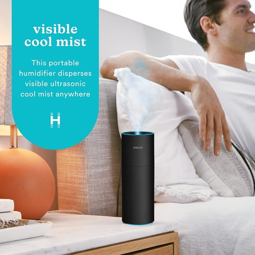 Homedics Portable Humidifier - Cool Mist Air Humidifier with Color-Changing Light | Perfect for Bedroom, Office & Travel - Matte Black
