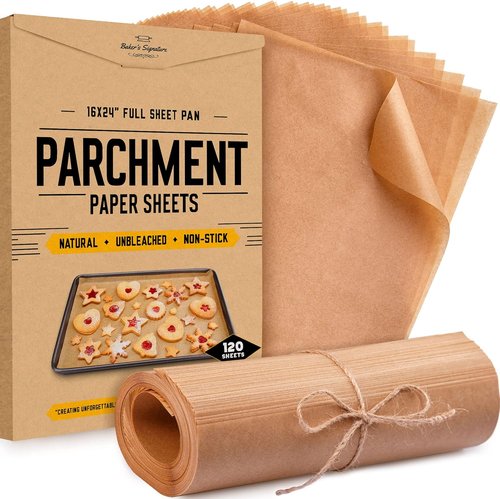 Baker’s Signature Full Sheet Pan Parchment Paper - 16 x 24 Inch, Pack of 120 | Non-Toxic & Silicone Coated