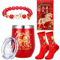 Skylety Chinese New Year 2026 Gifts Set Year of the Horse 2026 Gift with Tumbler Socks Red Envelope and Bracelets for Chinese New Years 2026 Men and Women Festive Gifts (Horse)