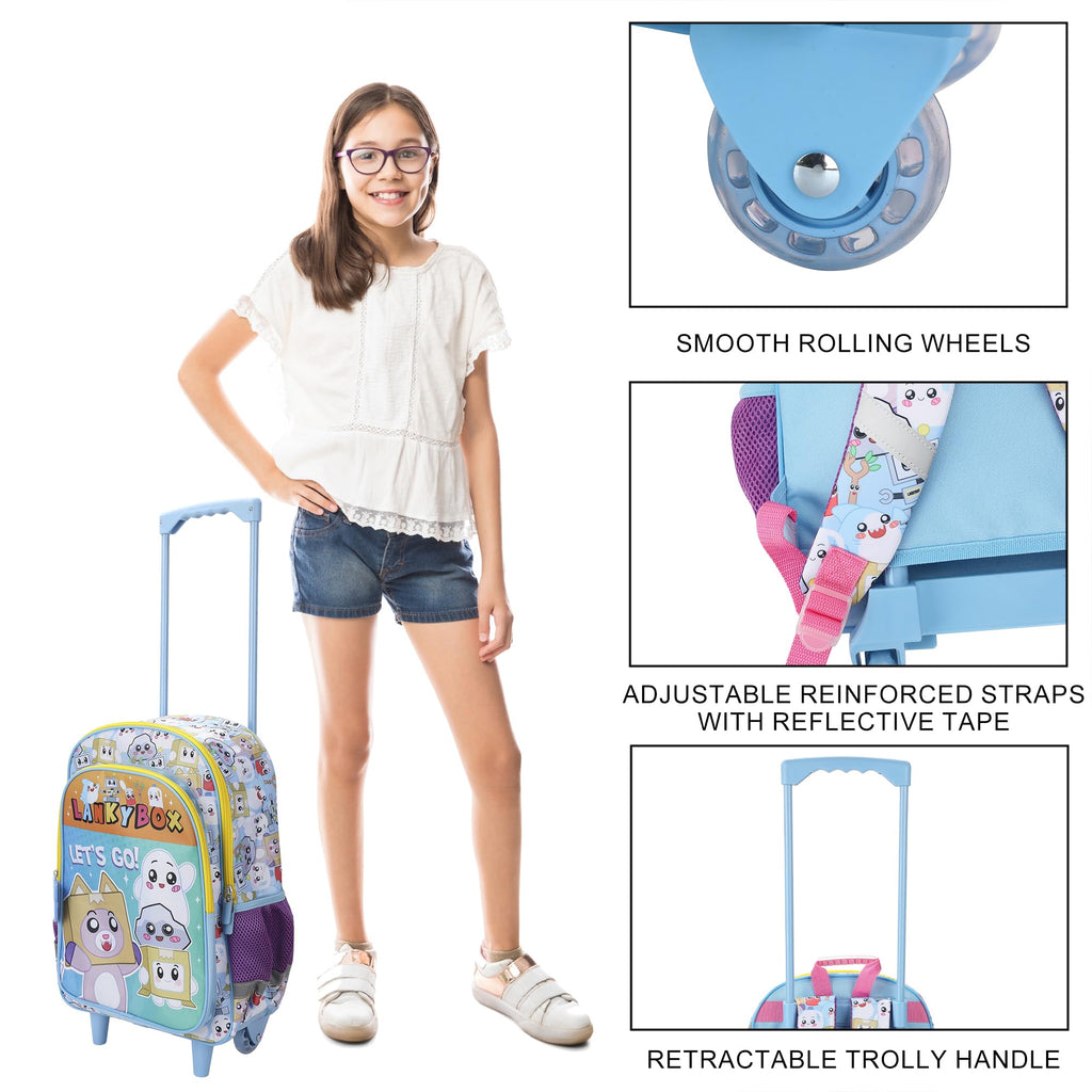 Bioworld Lanky Box Let's Go! 16" Rolling Travel Backpack With Wheels And A Keychain