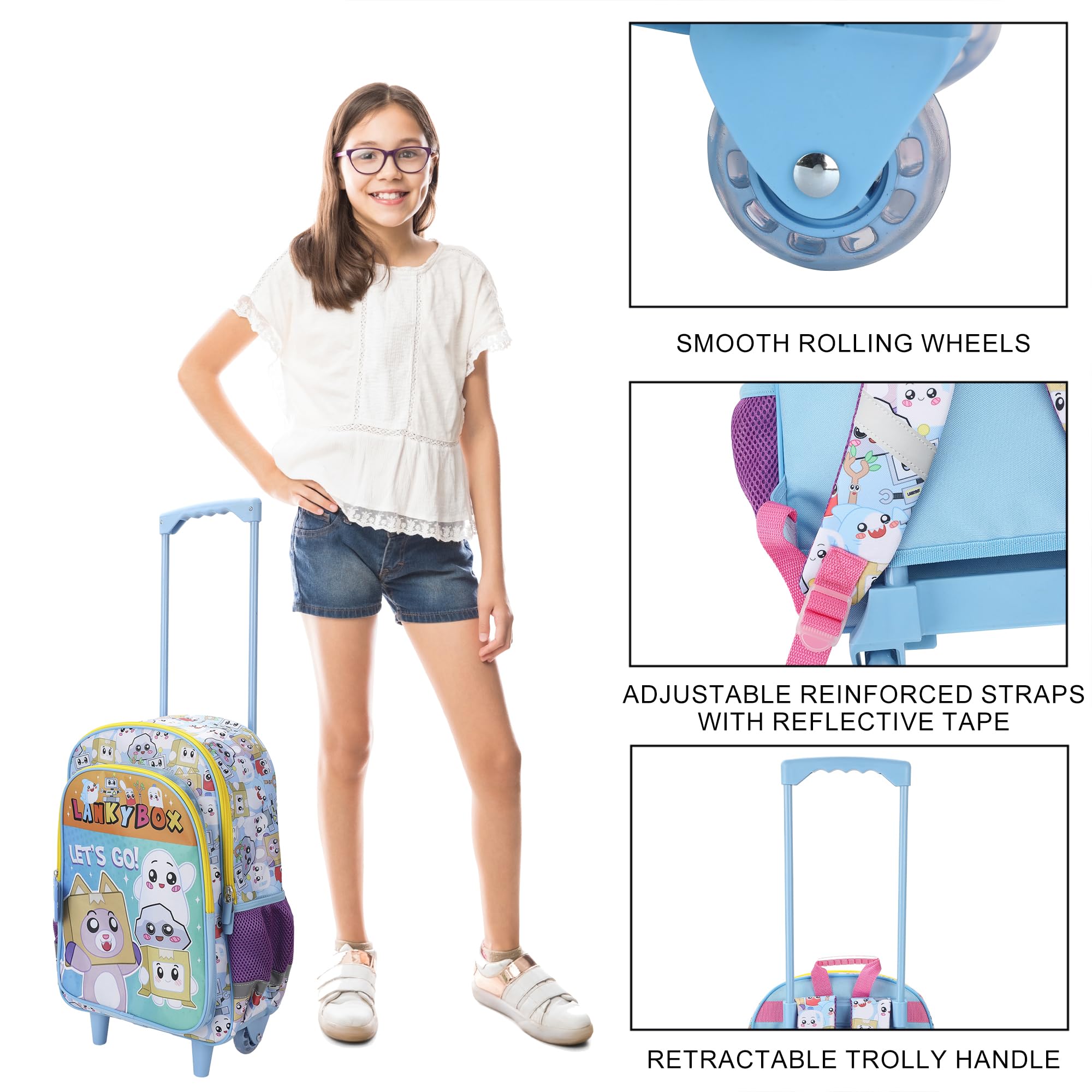 Bioworld Lanky Box Let's Go! 16" Rolling Travel Backpack With Wheels And A Keychain