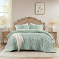 Madison Park Floral Jersey Comforter Set, Puffy Cloud Twin Size Comforters Crinkled Farmhouse Rustic Shabby Chic Bedding Set, Ultra-Soft All Season Down Alternative, Sage Green 2-Piece