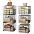 Extra-Long Closet Organizers and Storage with Top Board, 3 Pack Stackable Closet Shelf Organizer, Double Storage Design Clothes Storage Cube/Bin Organizer for Wardrobe,Space-Saving, Black,Sturdy,Metal