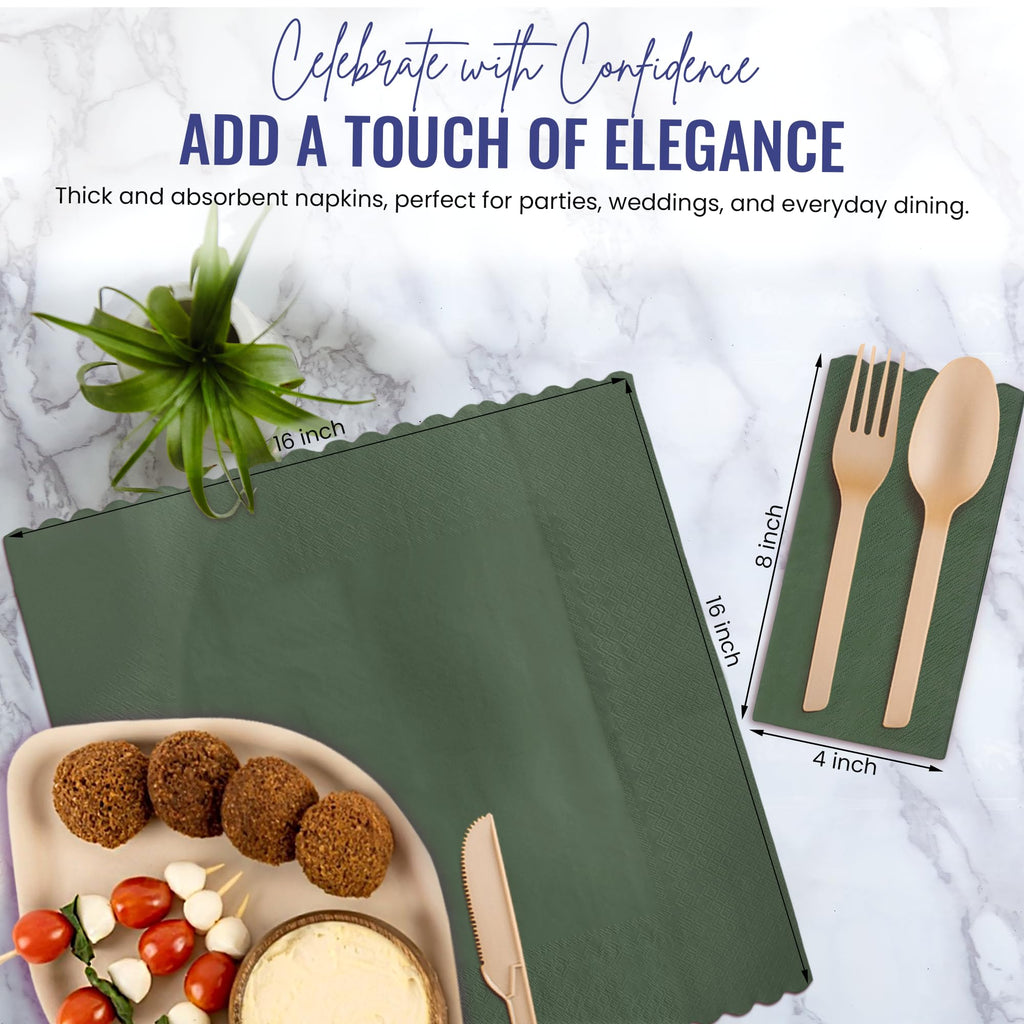 Pickytarian Dark Green Dinner Napkins Disposable - 50 Count Fancy 3-Ply Paper Napkins - Compostable 16x16 inch Elegant Forest Green Napkins for Weddings Christmas Parties - Eco Friendly