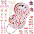 velachuan Princess Jewelry Box for Girls with Hair Accessories,Girls Hair Clips Bows Set, Fashion Hair Styling Kit with Mirror,Pink Sparkle Trinket Box Includes Hair Clips (Ribbon)