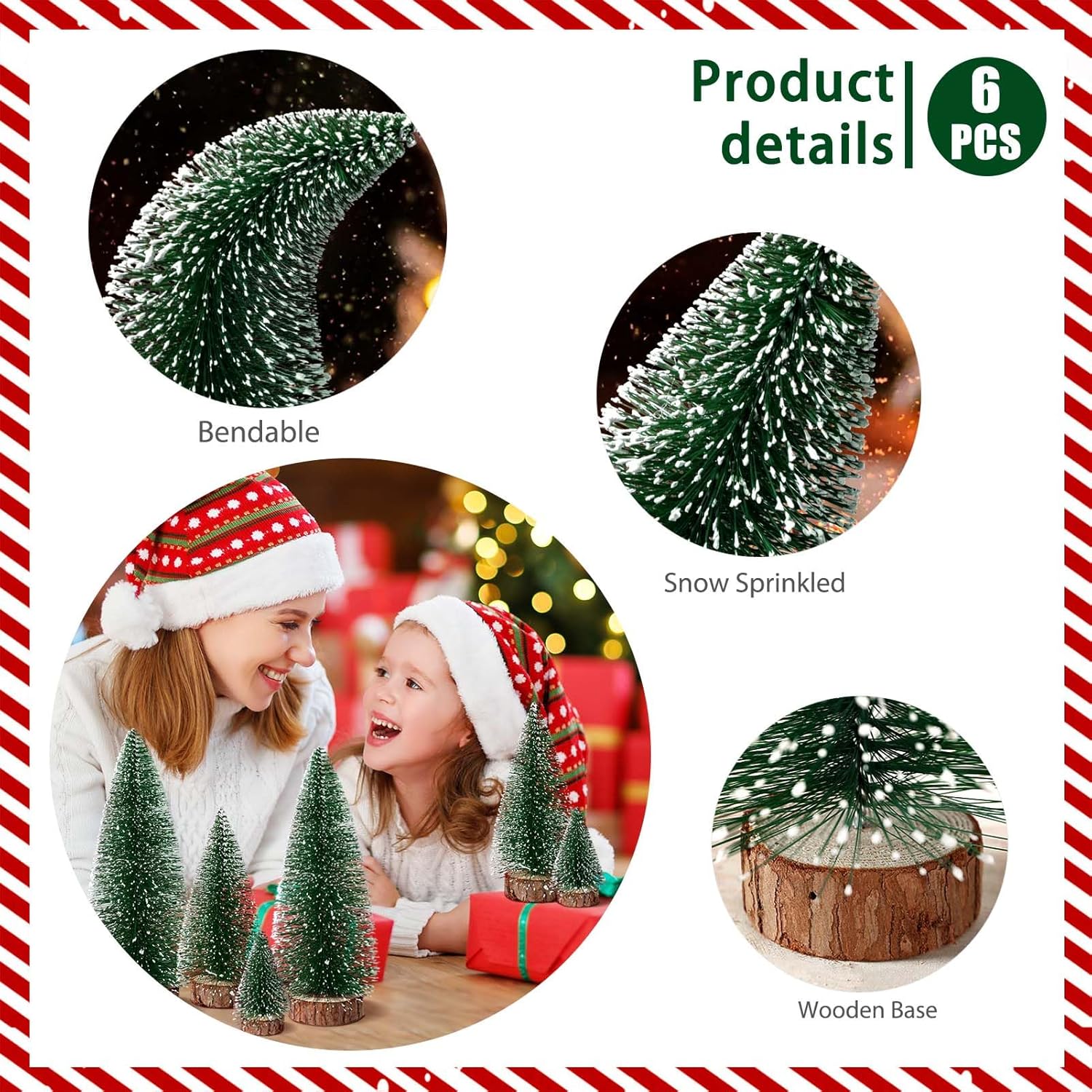 Skiennix Mini Christmas Trees - 6pcs Bottle Brush Decorations for Indoor/Outdoor Holiday Decor | Green