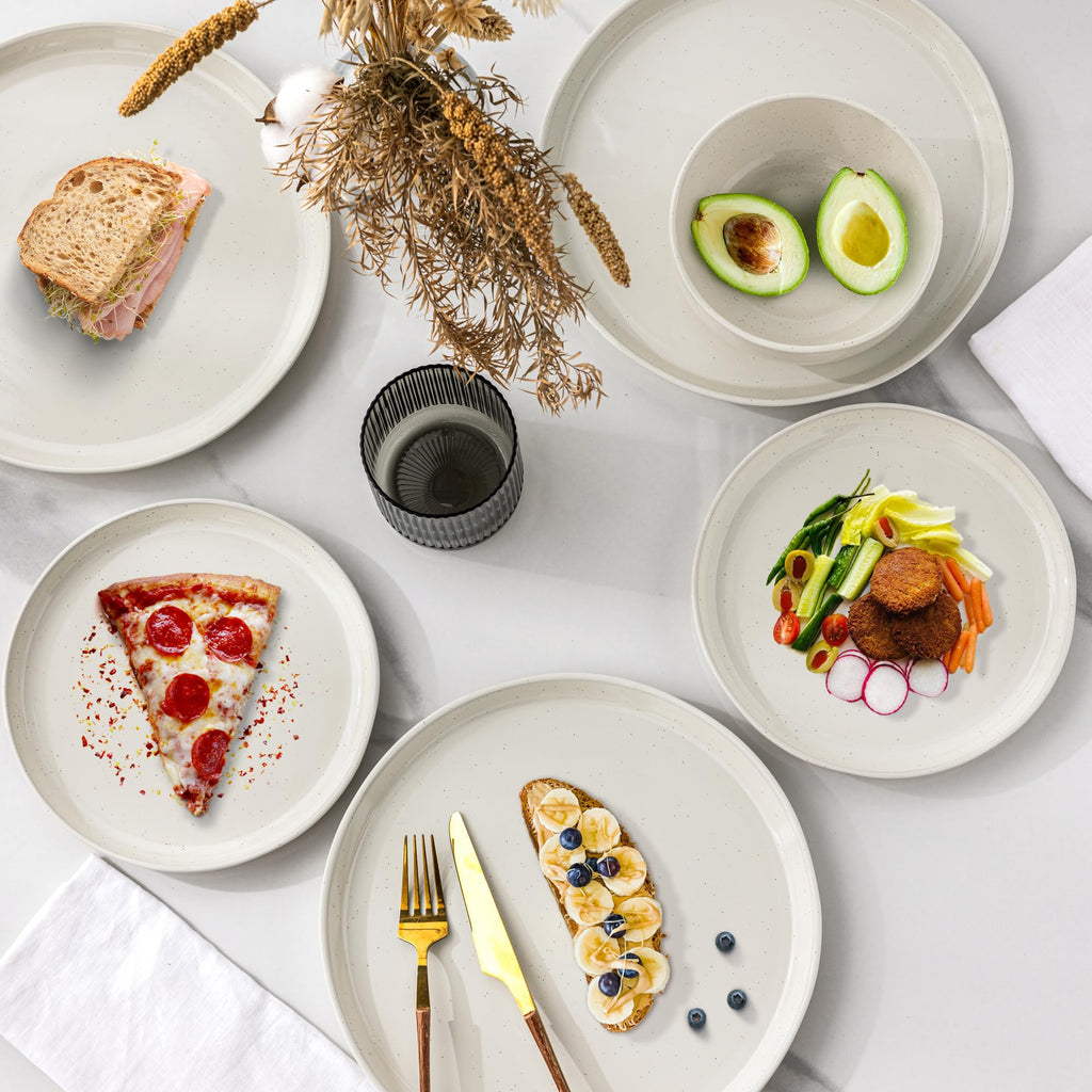 GBHOME 12-Piece Stoneware Dinnerware Set for 4 – Ribbed Ceramic Plates and Bowls, Scratch-Resistant, Microwave & Dishwasher Safe, Reactive Glaze