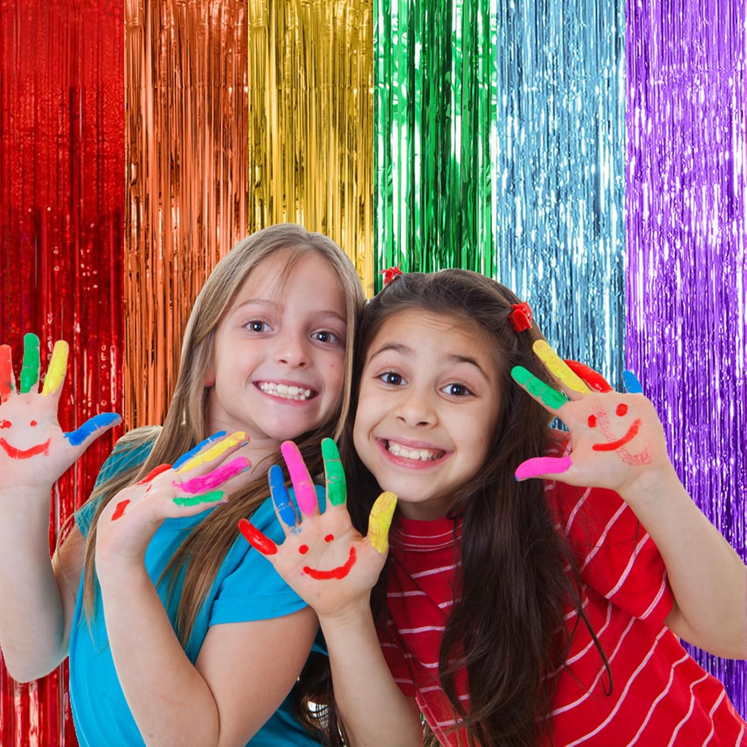 Skiennix Rainbow Party Backdrop Streamers - Colorful Foil Fringe Curtains for Events | 2 Pack