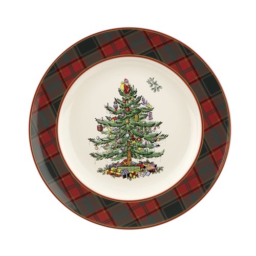 Spode Christmas Tree Tartan 10.5″ Dinner Plate, Set of 4 – Fine Earthenware Holiday Tableware, Rustic Plaid Border & Iconic Christmas Tree Center – Dishwasher, Microwave & Freezer Safe Holiday Gift