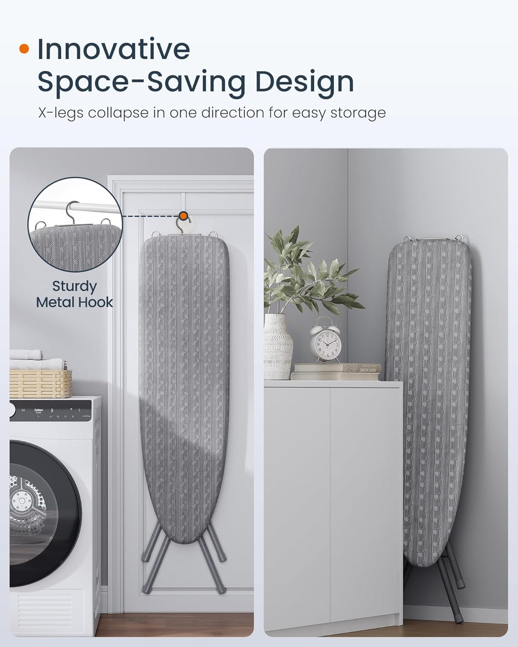 SONGMICS Ironing Board - Foldable & Height Adjustable Up to 35 Inches | 4-Layer Cover & Iron Rest, Dove Gray