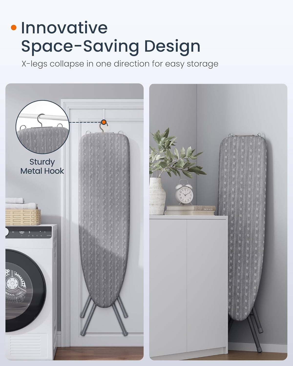SONGMICS Ironing Board - Foldable & Height Adjustable Up to 35 Inches | 4-Layer Cover & Iron Rest, Dove Gray