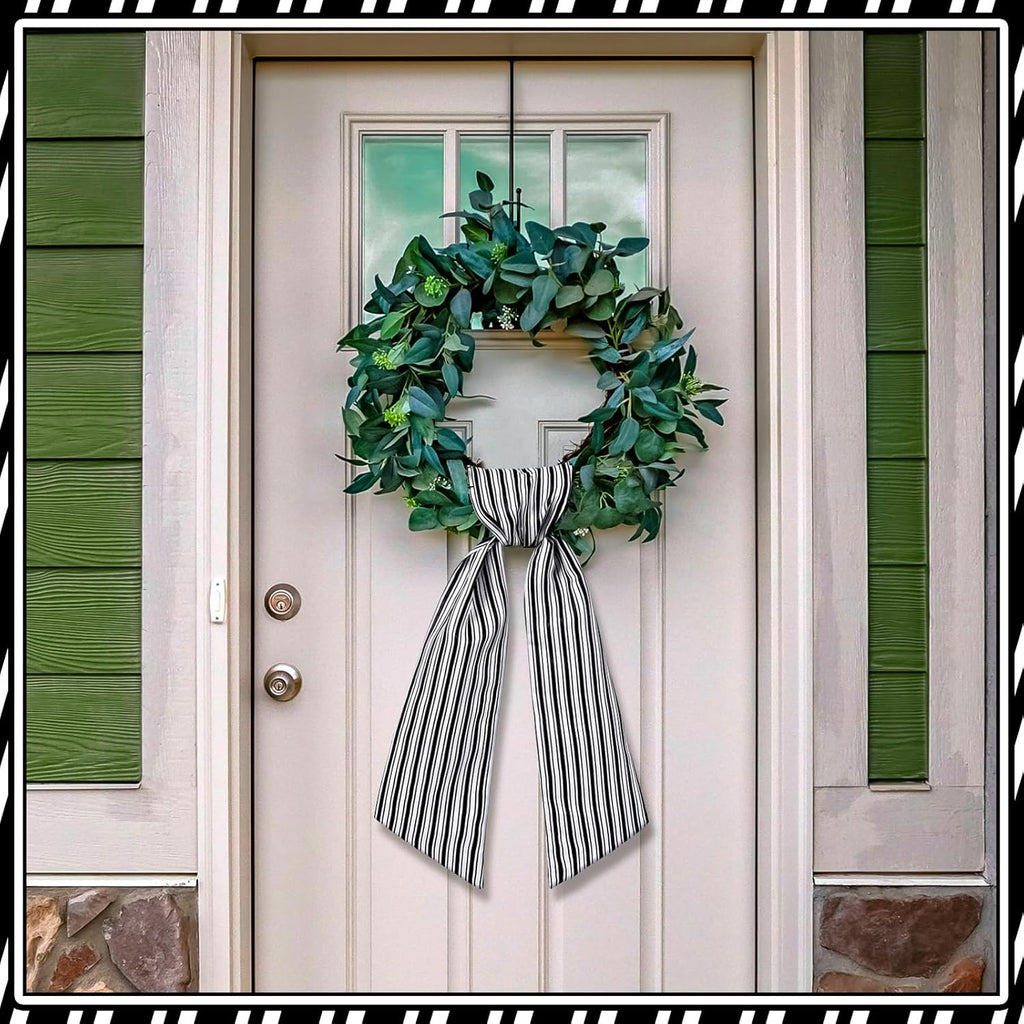 Skiennix Wreath Sash - Satin Blank Sashes for Embroidery | Indoor/Outdoor Home Decor (Black, White, Stripe)