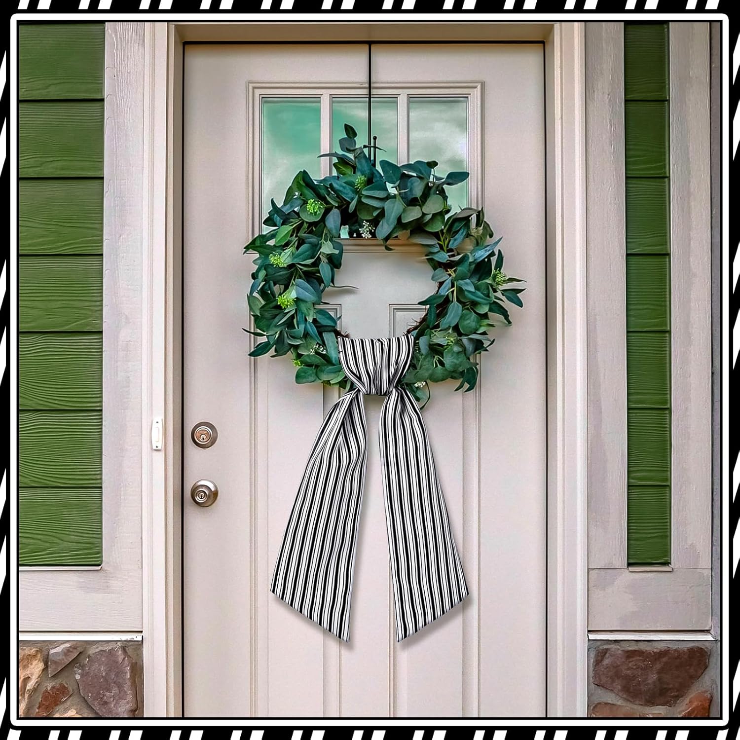 Skiennix Wreath Sash - Satin Blank Sashes for Embroidery | Indoor/Outdoor Home Decor (Black, White, Stripe)