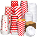 Sosation 180pcs/60 Set Valentine‘s Day Coffee Paper Cups with Lids and Sleeves 16 oz Disposable Hot Cocoa Cups Valentines Pink Paper Beverage Tumbler for Hot Chocolate Coffee Bar Accessories, 6 Styles
