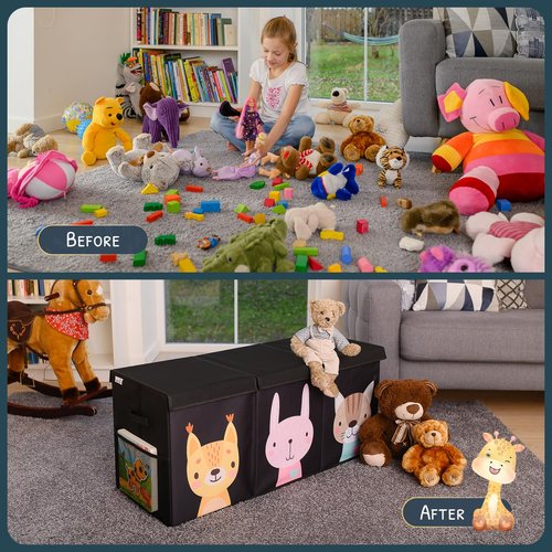 SoftOwl Extra Large Toy Storage Organizer with Lid - Sturdy, Collapsible Toy Chest Storage Box Design - Toys Bin with Dividers for Kids, Nursery, Bedroom, Playroom 37"x16"x14"