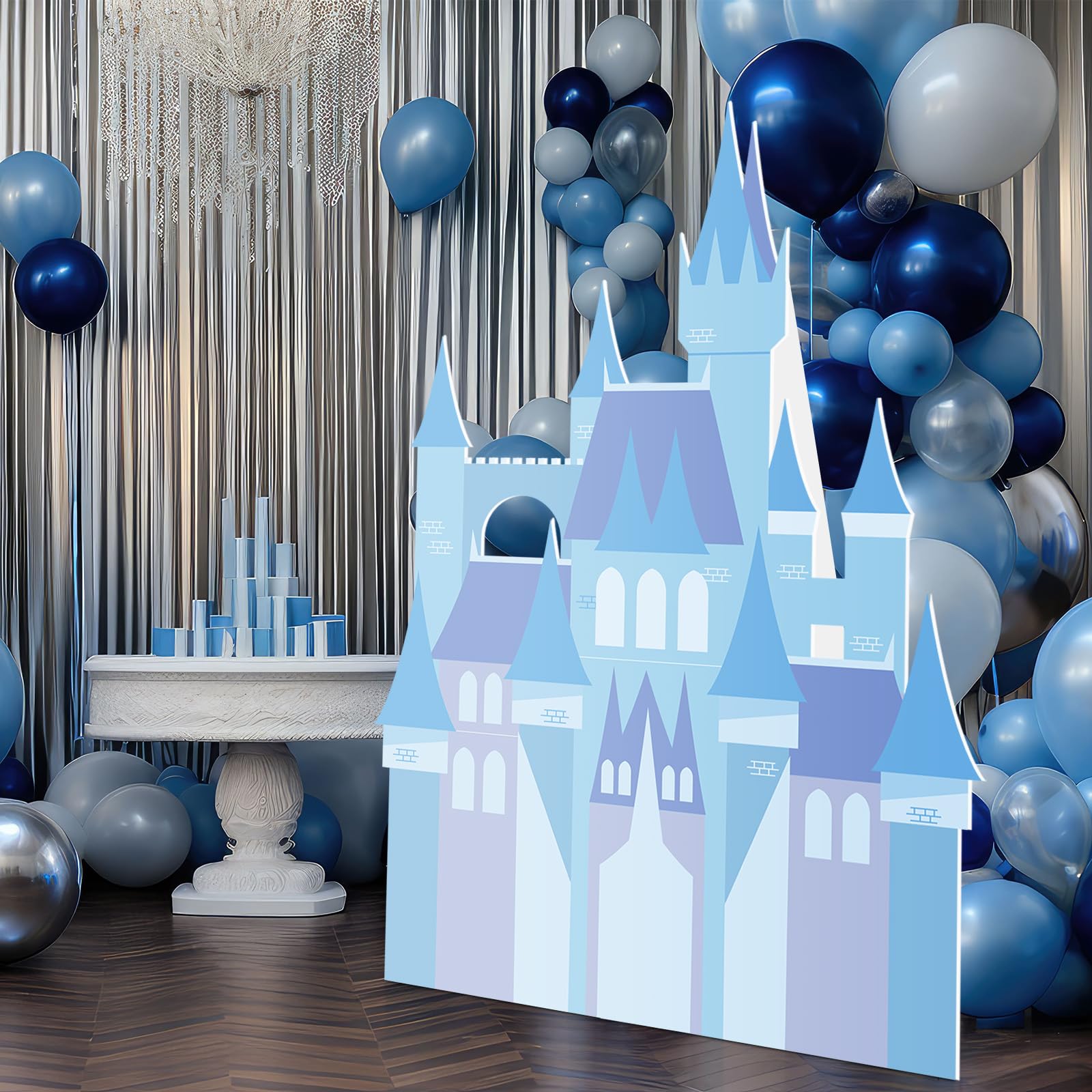 Resurhang 5ft Winter Wonderland Princess Castle Cardboard Large Decor Wonderland Snow Castle Cutout Stand for Princess Girl Snowflake Birthday Party Winter Decor Party Decorations