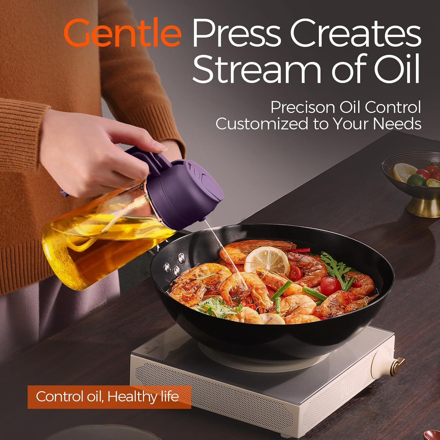 YARRAMATE Glass Olive Oil Sprayer - 16oz Food Grade Premium Spray Bottle for Cooking | 2-in-1 Dispenser (Purple)