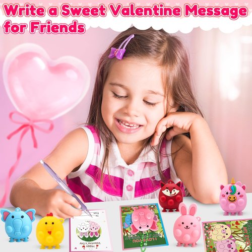 CHILDGO 24 Pack Valentines Pop Toys Gifts for Kids-Valentines Cards with 3D Animal Pop Toys,Bulk Fidget Toys,Classroom Exchange Gifts & Prize Rewards,Suction Party Favors for Toddlers Boys Girls