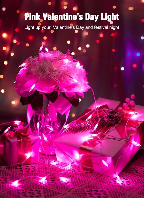 Brightown Christmas String Lights - 8ft Battery Operated 20 LED Mini Lights with Timer | Pink for Indoor/Outdoor Decor