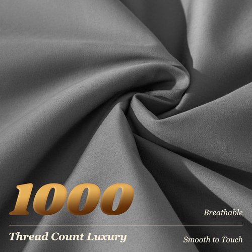 LBRO2M 100% Cotton Queen Sheet Set - 1000 Thread Count, Deep Pocket, Soft Dark Grey Bedding | 4 Pieces