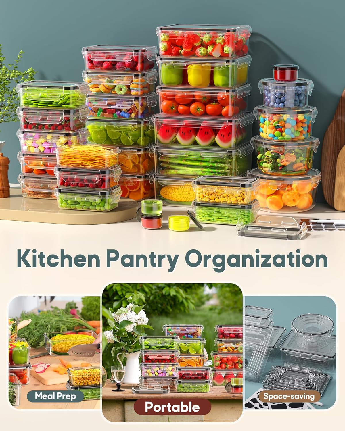 Skiennix 60 PCS Food Storage Containers Set - Airtight & Leak Proof, BPA-Free, Microwave Safe, Extra Labels Included