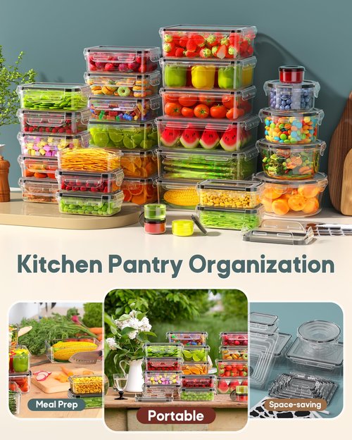 70 PCS Food Storage Containers with Lids Airtight, (35 Lids & 35 Containers) Leak proof Containers Set for Kitchen, Meal Prep, BPA-Free, PVC-Free Plastic, Microwave/Dishwasher Safe, Extra Labels & Pen