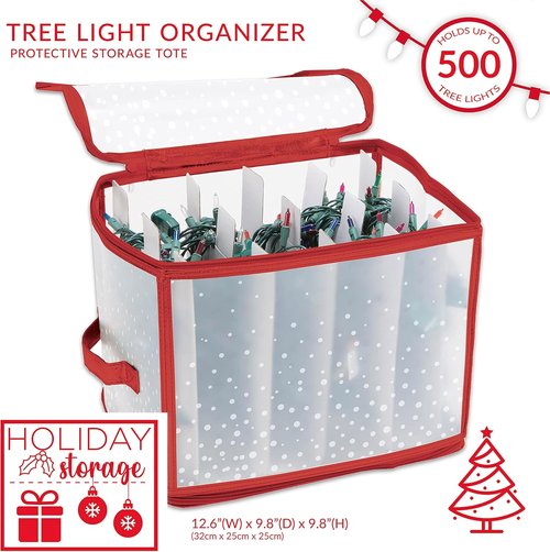 Holiday Light Organizer Box - Simplify Christmas Storage | Holds 500 Lights | Collapsible Red Design