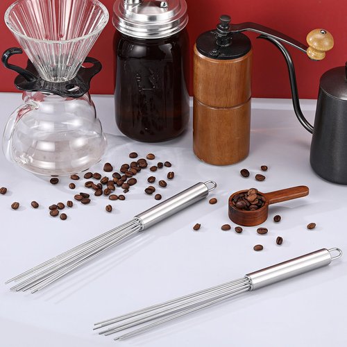 Baderke 2 Pcs Espresso Whisk 11.5 Inch Long Handle Barista Whisk 10 Needles 2 mm Stainless Steel Coffee Stirrer Tool Efficient Mixing Time Saving Reduction Clumping Ideal for Commercial Home