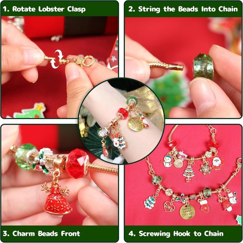 Gold Christmas Advent Calendar Bracelet - 24-Day Countdown Kit with DIY Jewelry & Charms for Girls 6-18