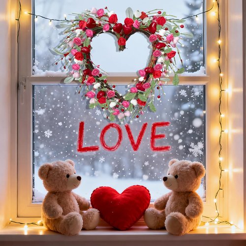 Valentines Day Wreaths for Front Door 17.7 Inch Heart Wreath with Roses Hearts Berries Handmade Grapevine Pink Wreath for Door Wall Home Wedding Party Gift Valentines Decorations