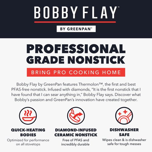 GreenPan x Bobby Flay 2.5QT Nonstick Saucepan with Glass Lid, PFAS-Free Diamond Ceramic, Induction Suitable, Stay-Cool Silicone Handle, Easy Clean Dishwasher & Oven Safe, Chef Pan, Cream