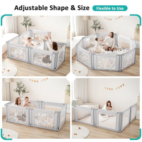 Doradotey Baby Playpen - Adjustable Large Playard for Toddlers | Foldable Indoor Play Center, Light Grey 180x200x68cm