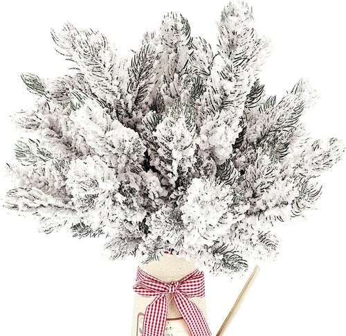 Kesywale Frosted Artificial Pine Needles - 10PCS 10.6" Snowy Pine Picks for Christmas Tree Decor