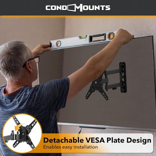 CondoMounts Full Motion TV Wall Mount - Fits 12”–40” TVs Up to 44lbs | VESA 200x200, Corner Mount