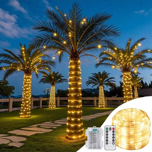 1 Pack Battery Powered String Lights Waterproof with Remote 33ft 100LED Timer 8 Modes Battery Operated Outdoor Lights for Christmas Decor Trampoline Camping Tents, Warm White