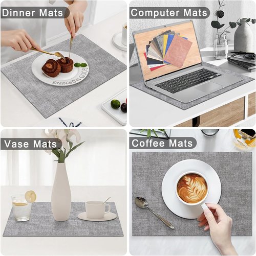 Homaxy Faux Leather Placemats - Heat Resistant & Waterproof Set of 6 | Easy to Clean 11.8" x 17" Light Grey