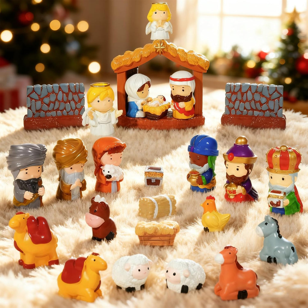 Regine Switzerland Nativity Set - 24 Pcs Hand-Painted Christmas Figurines for Festive Tabletop Decor