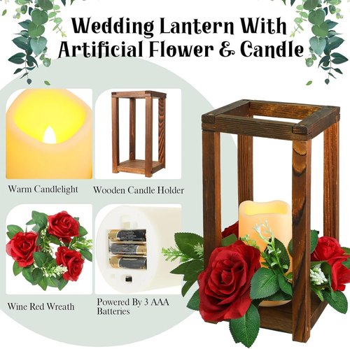 Hushee 30 Pcs Rustic Wooden Lantern Centerpieces - Integrated Candle Holders for Weddings & Home Decor | Brown & Red
