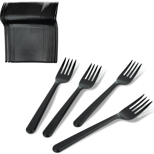 PlasticPro 200 Pack Heavy Weight Plastic Forks Black Disposable Forks Plastic Cutlery Set