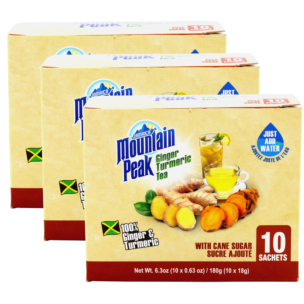Jamaica Mountain Peak Ginger Turmeric Tea, Sweetened, 10 x 0.63 Ounce Sachets (Pack of 3) -10 Count (Pack of 3)