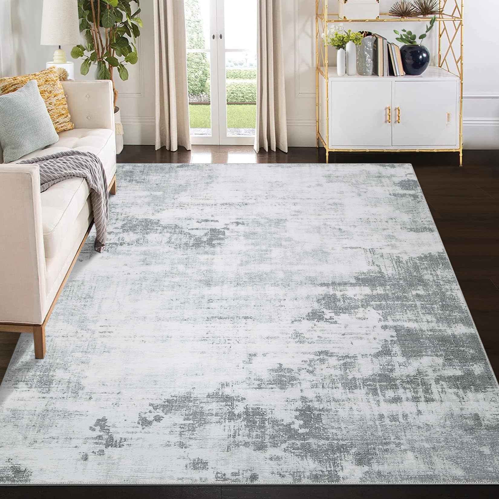 GarveeHome9x12 Area Rugs Washable Rug, Modern Abstract Living Room Rug Soft Anti-Skid Thin Carpet Indoor Floor Non-Shedding Carpets for Bedroom Dining Room Farmhouse Nursery Home