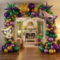 Mardi Gras party Decorations with Purple Green Gold Balloon Garland Arch Kit & large Star Masquerade Mardi Mask Crown foil Balloons for Birthday Masquerade fat Tuesday Theme party Decorations