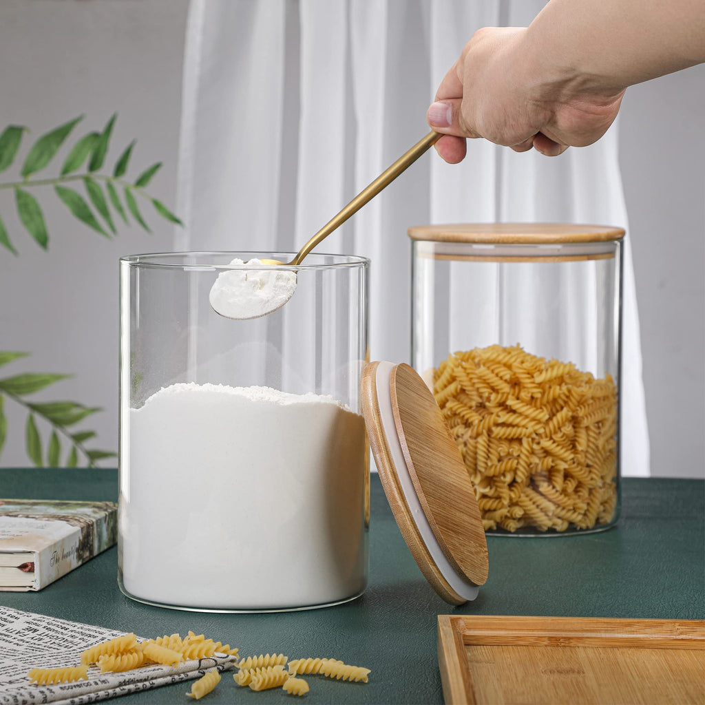 MOLADRI 3000 ML/100 FL OZ Clear Glass Storage Canister Holder with Airtight Bamboo Lid, Extra Large Container Jar for Flour Sugar Coffee Loose Tea Rice Cookie Cereal Pasta Spaghetti Protein Powder