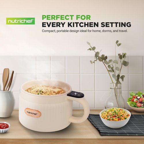 NutriChef 1.6 QT Portable Electric Rice Cooker & Lunch Maker | Multi-Functional & Non-Stick Ceramic Coating | Digital Control Panel | 6 Cook Functions: Rice, Soup, Stew, Porridge & More | White