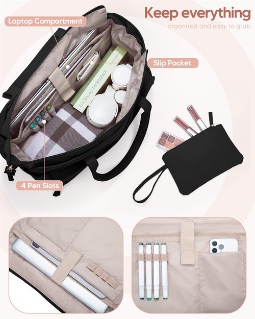 Marscamd Lunch Tote Bag with Insulated Compartment & 15.6" Laptop Sleeve, Womens 2-in-1 Water-resistant Work Bag for Office with a Purse & Crossbody Strap, Black