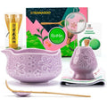 TEANAGOO 7-PCS Purple Matcha Whisk Set with Cherry Blossom Design, Complete Ceremony Kit, Ceramic Chawan Bowl with Spout, Whisk & Accessories, Traditional Matcha Tea Set for Lattes& Gift Giving