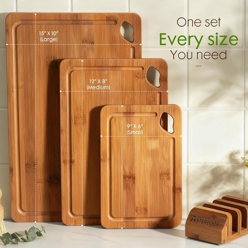 Astercook Bamboo Cutting Boards - Reversible Charcuterie & Chopping Board Set with Juice Grooves | Kitchen Gift