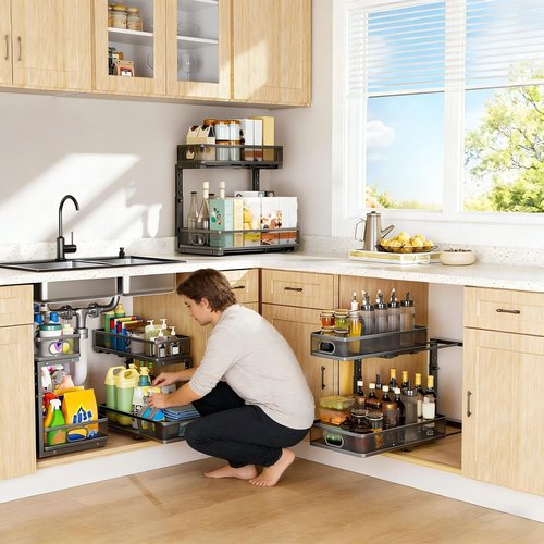 Dolesman Under Sink Organizer 2 Pack, High Adjustable 2 Tier Under Sink Organizers and Storage, Slide out Metal Cabinet Organizers, Pull out Storage Drawer Shelf for Kitchen Bathroom Cabinet